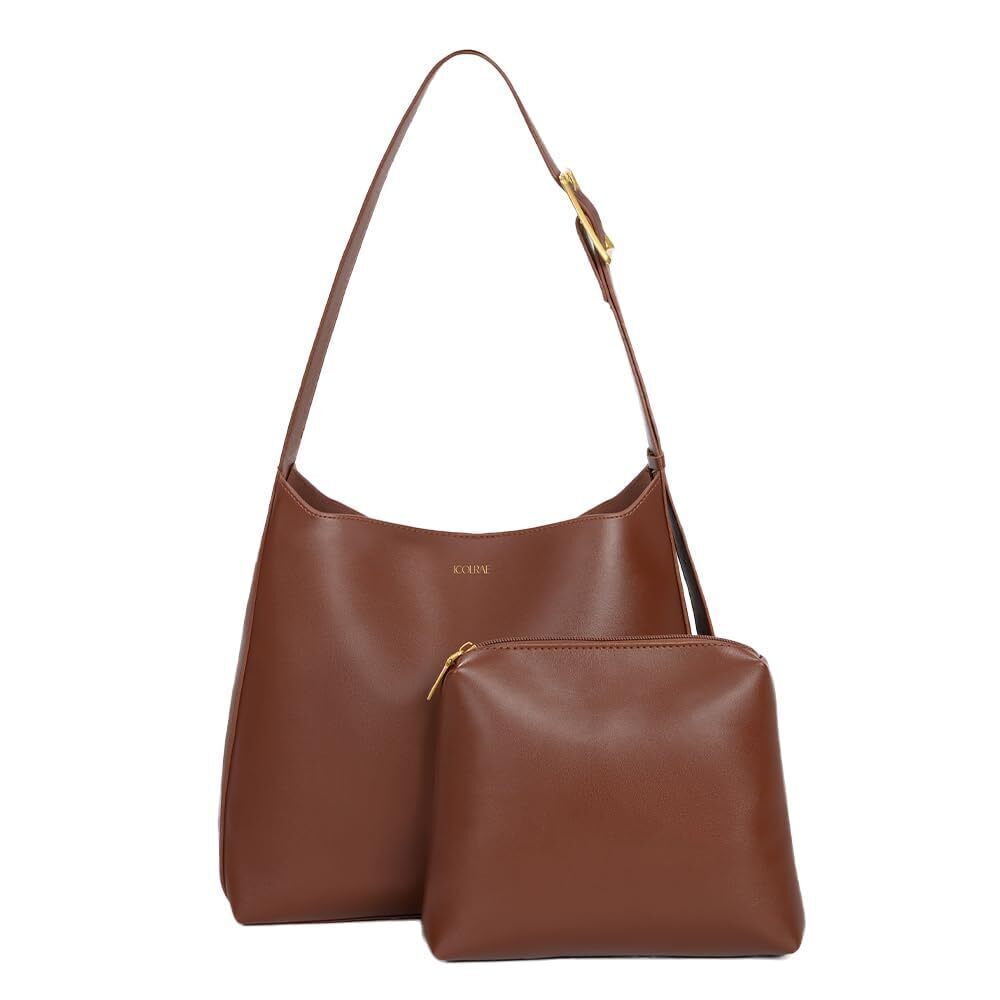 5262 Tote Bag Vegan Leather Travel Work 2 in 1 Hobo Bags Brown Medium